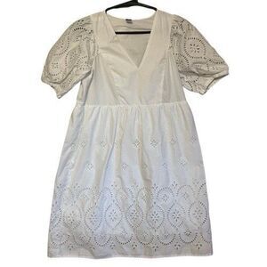 OLD NAVY V-Neck Eyelet Mini Dress White Womens Size XS